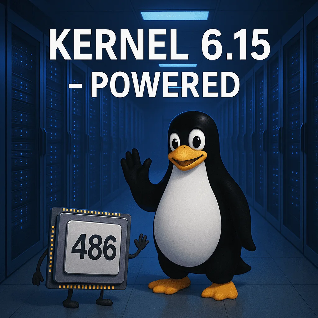 Servidores modernos con Linux kernel 6.15 despidiendo al procesador 486