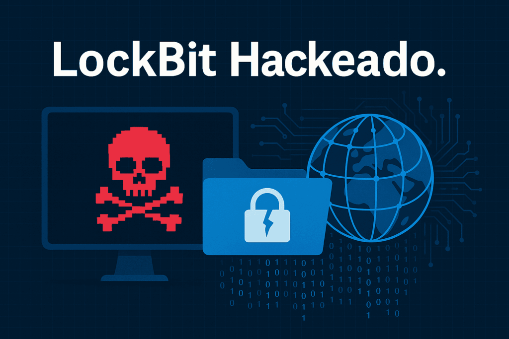 Imagen de ciberataque a LockBit con símbolos de seguridad rota