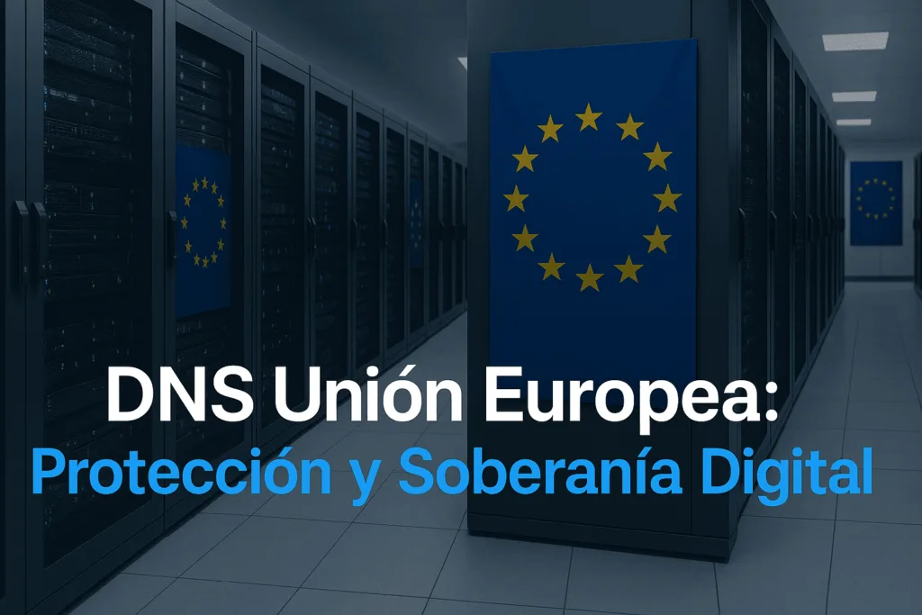 Centro de datos europeo representando la seguridad del DNS Unión Europea