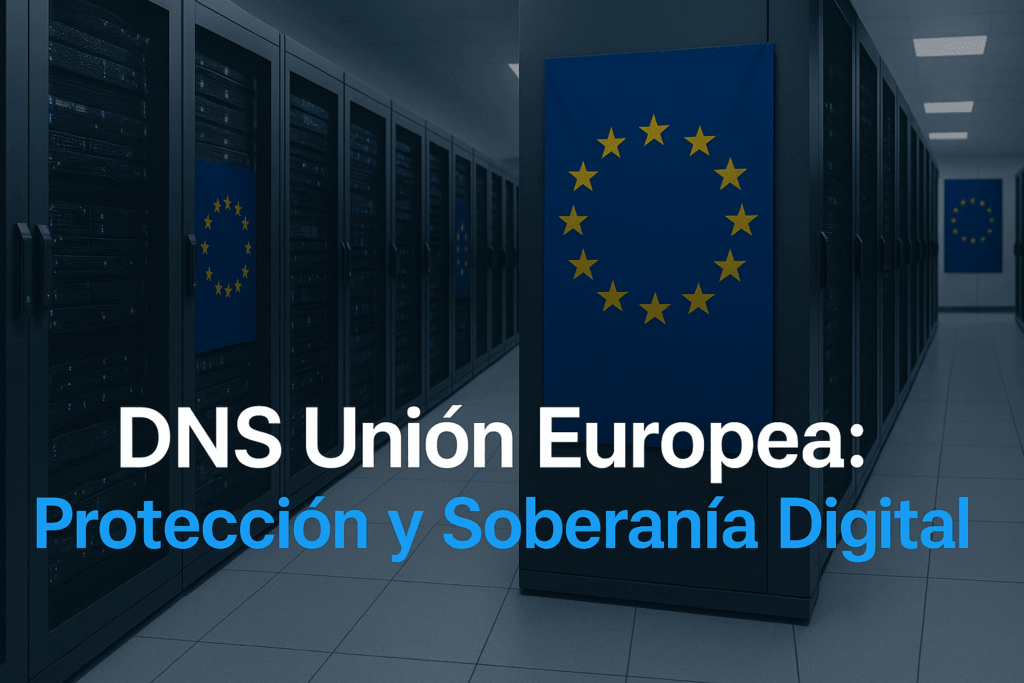 Centro de datos europeo representando la seguridad del DNS Unión Europea