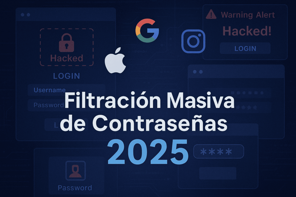 Advertencia sobre la filtración masiva de contraseñas en 2025 con logos de plataformas afectadas