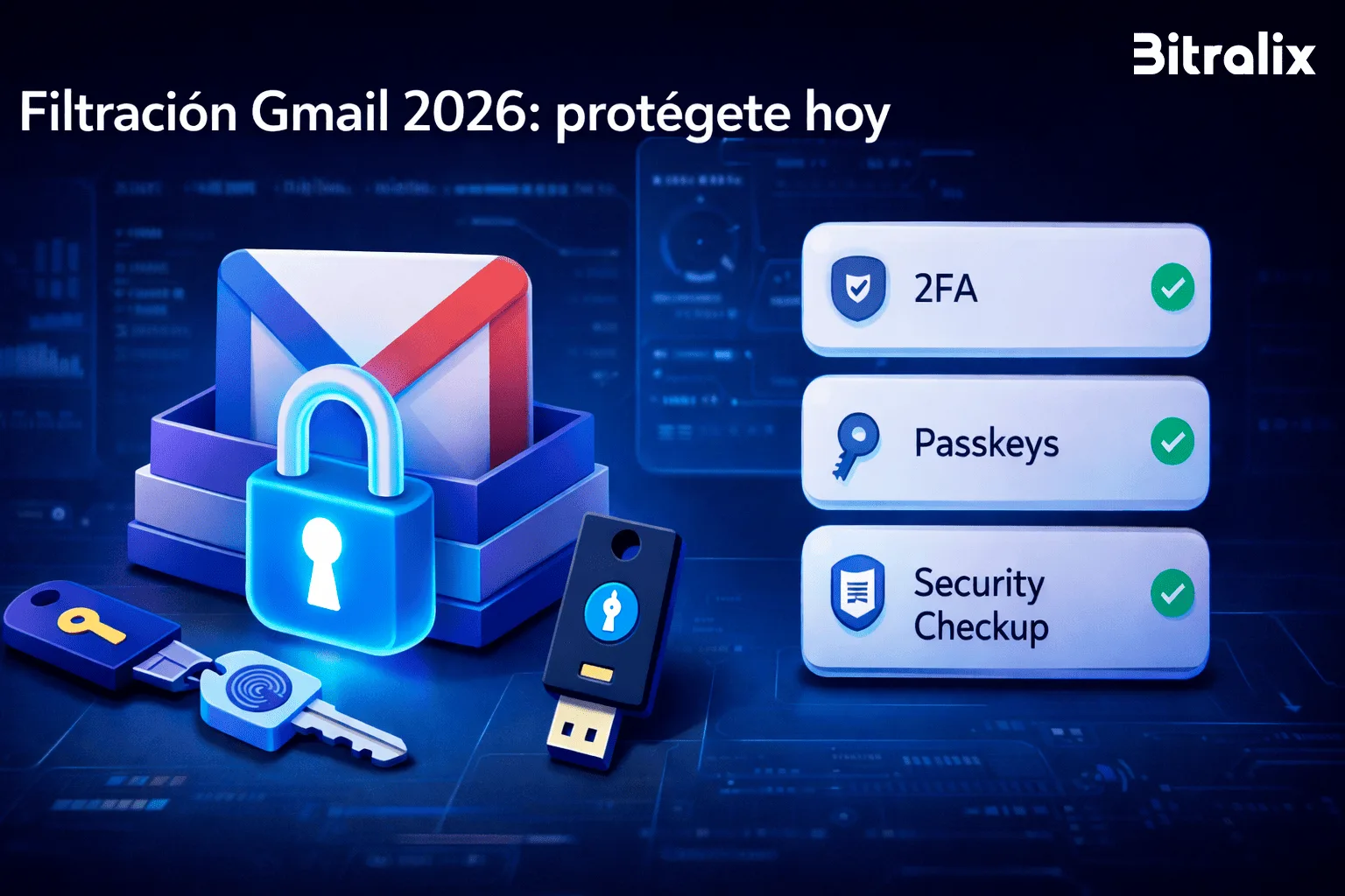 Filtración Gmail 2026: guía para proteger tu cuenta con 2FA y passkeys — Bitralix