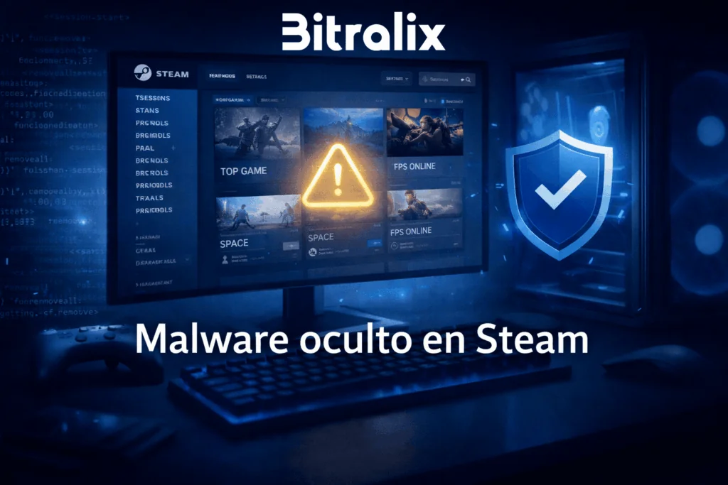 Malware oculto en juegos de Steam en una imagen informativa de ciberseguridad