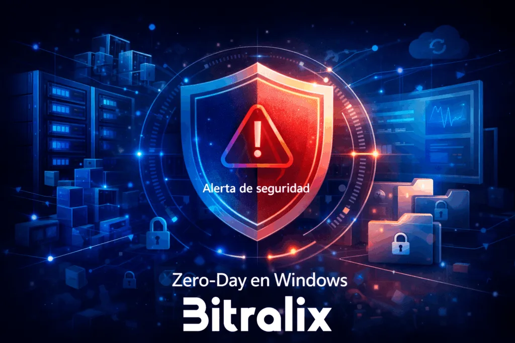 BlueHammer como zero-day de Windows Defender representado con servidores, escudo de seguridad y señales de alerta