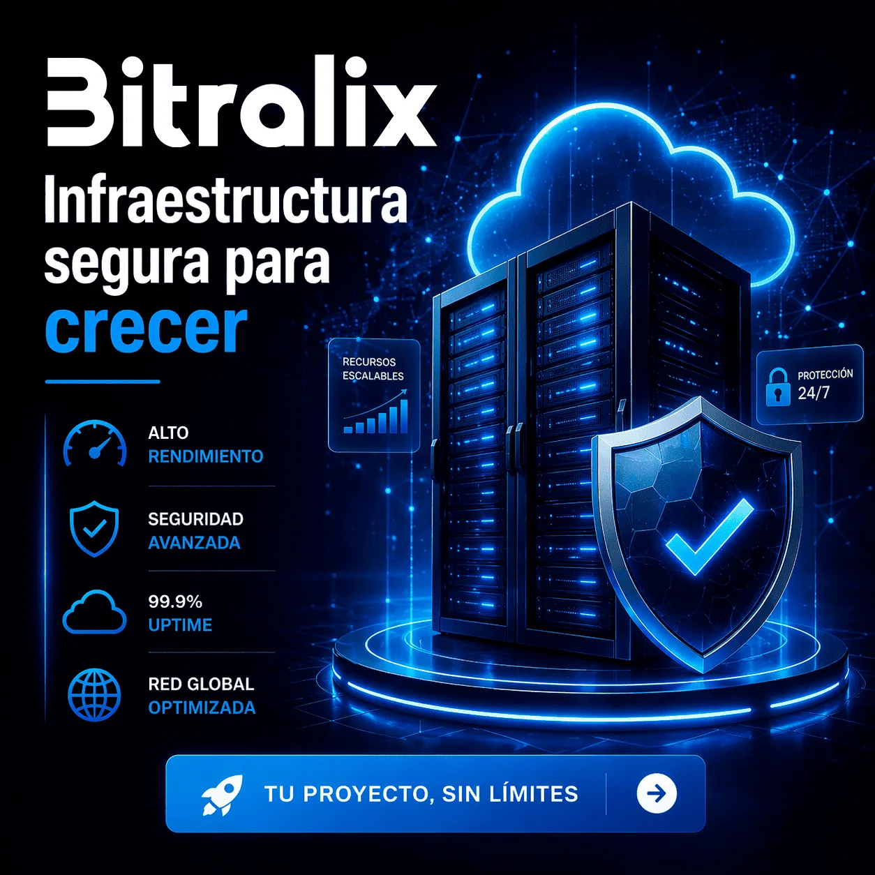 CTA de Bitralix sobre infraestructura segura y hosting de alto rendimiento.