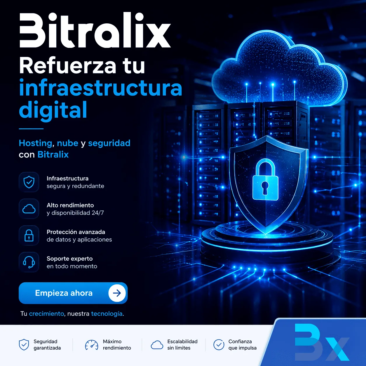 Imagen de llamada a la acción de Bitralix sobre hosting seguro e infraestructura digital