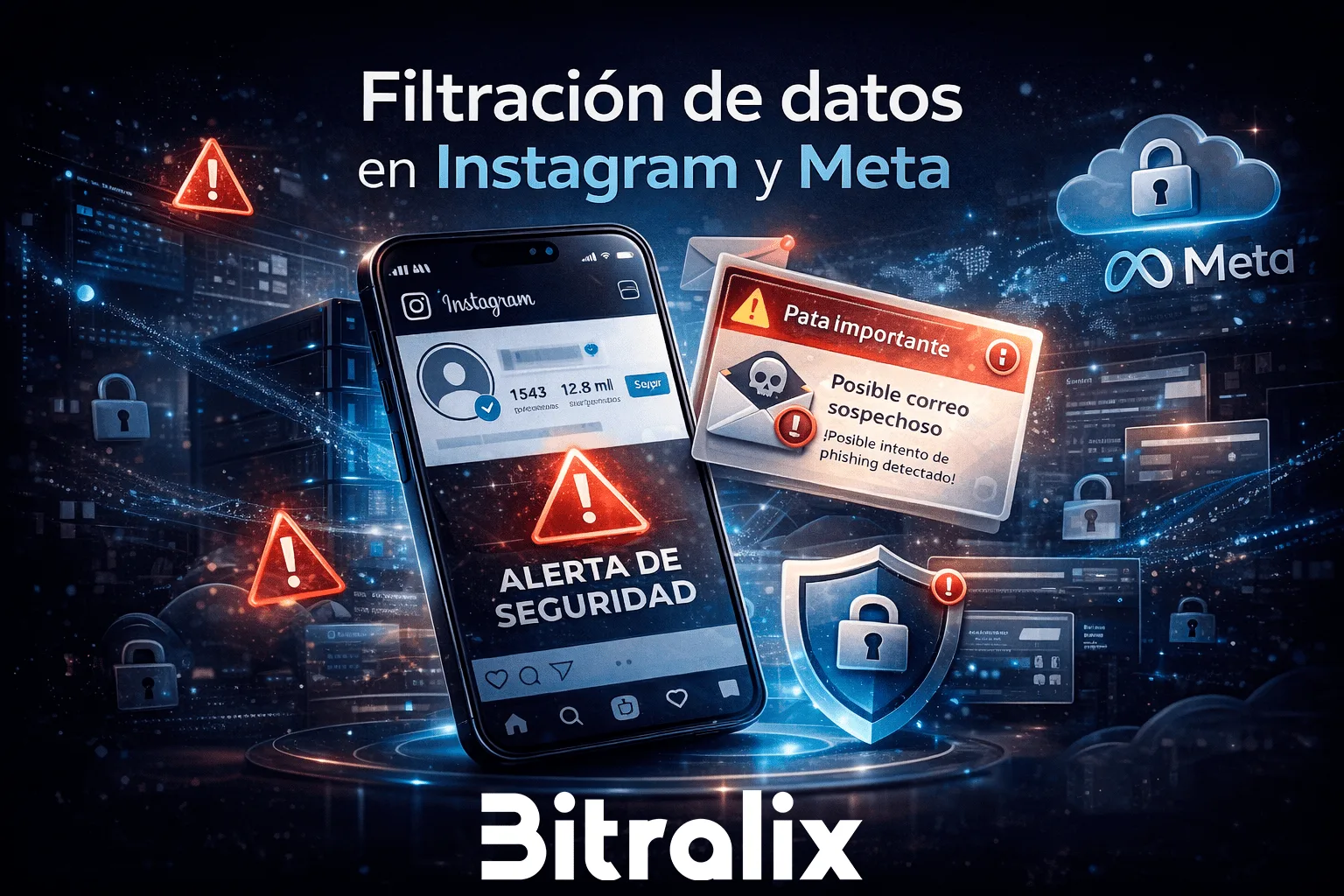 Filtración de datos de Instagram y Meta con enfoque en ciberseguridad y protección de cuentas.