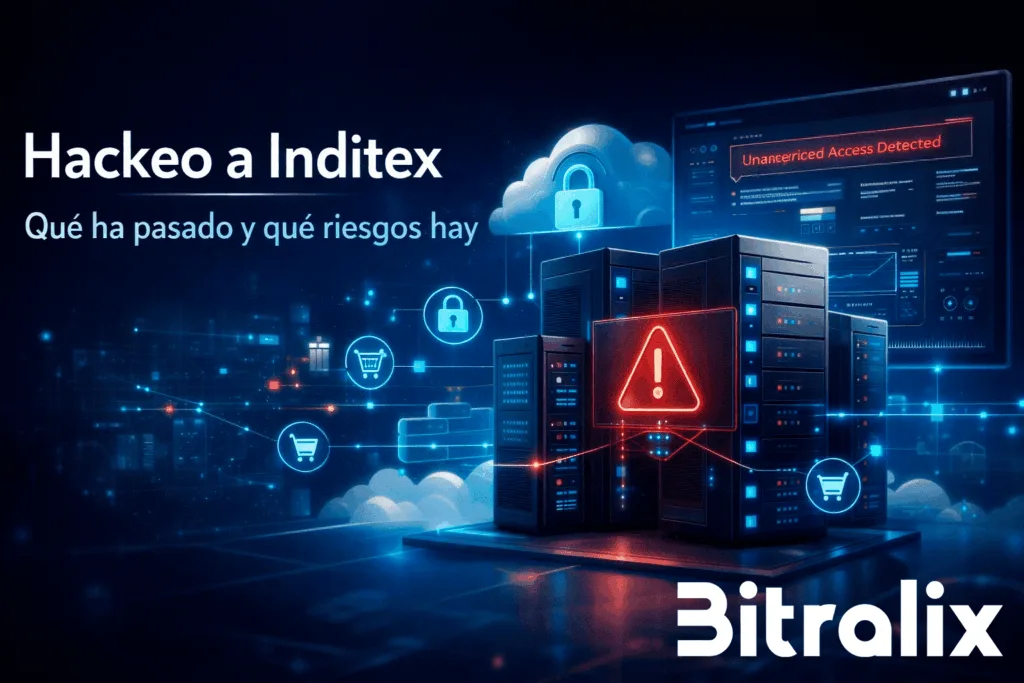 Imagen destacada sobre el hackeo de Inditex y los riesgos de ciberseguridad asociados a bases de datos y proveedores externos