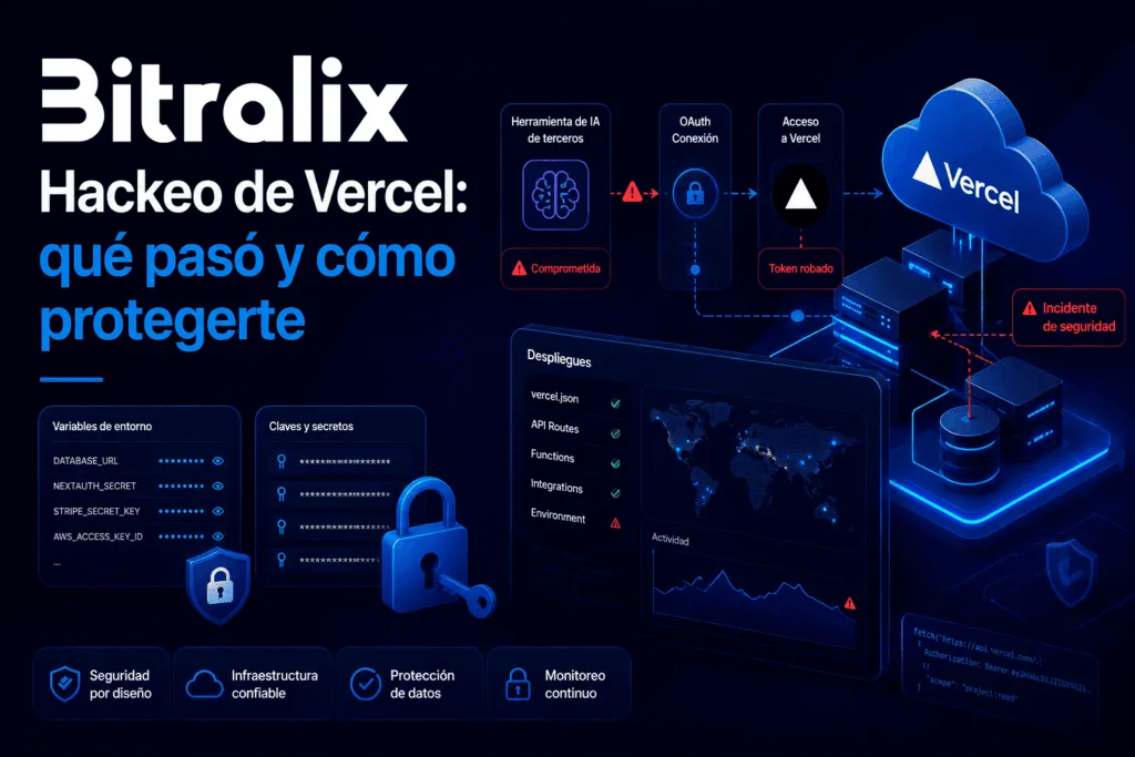 Imagen destacada sobre el hackeo de Vercel y las medidas para proteger proyectos y credenciales