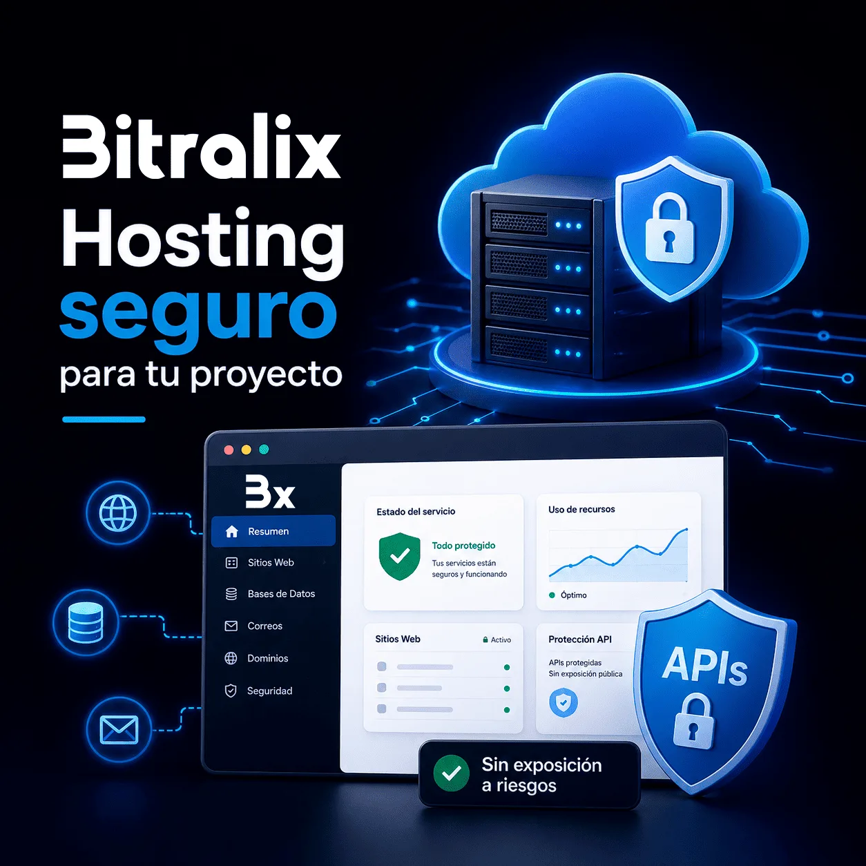 Hosting seguro de Bitralix para evitar riesgos técnicos como una API expuesta.