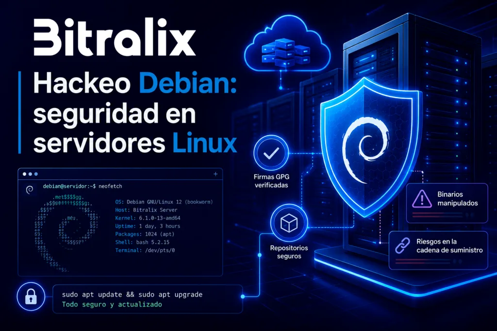Hackeo Debian y seguridad en servidores Linux con protección de infraestructura Bitralix.