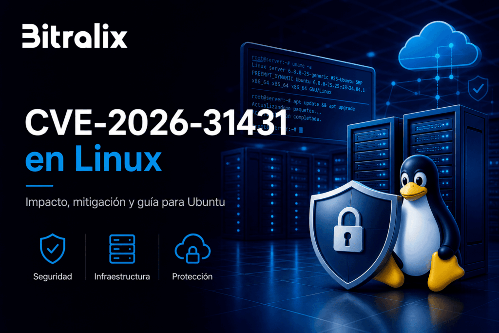 Imagen destacada sobre la vulnerabilidad CVE-2026-31431 en Linux y su impacto en hosting y Ubuntu Server