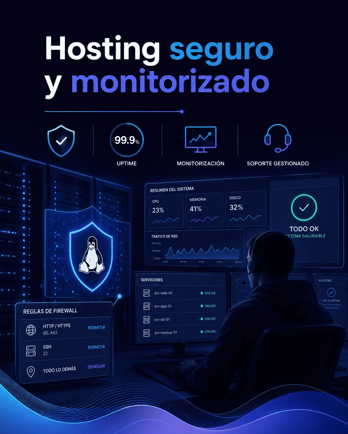 Mitigación de nftables con hosting seguro, servidores Linux protegidos y monitorización
