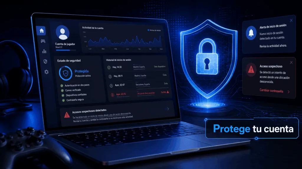 Robo de cuentas de Steam con alerta de seguridad y protección de acceso